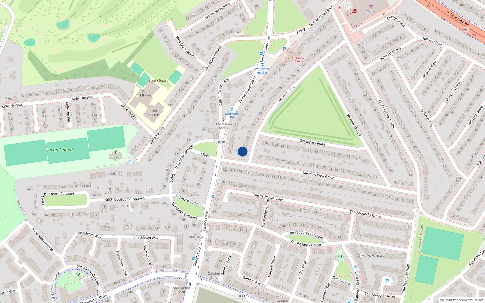 Overhead map showing the location of 83 Hillcrest Close, Lucan