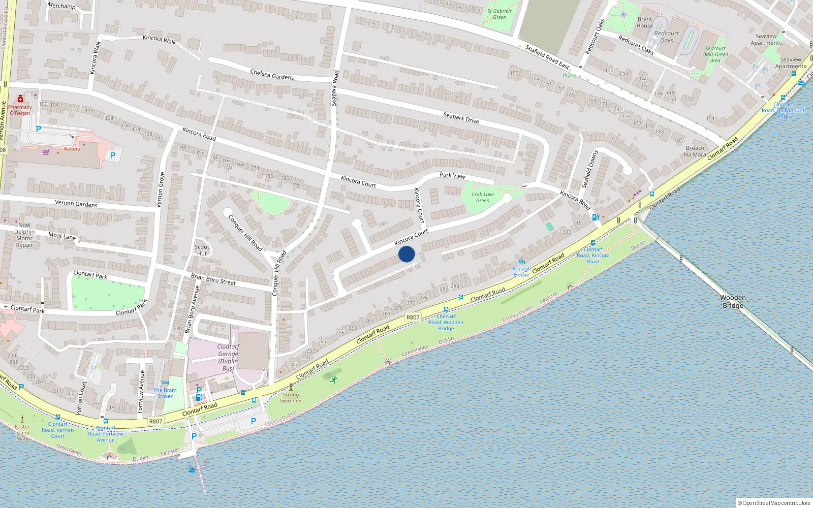 Overhead map showing the location of 83 Kincora Court, Dublin 3