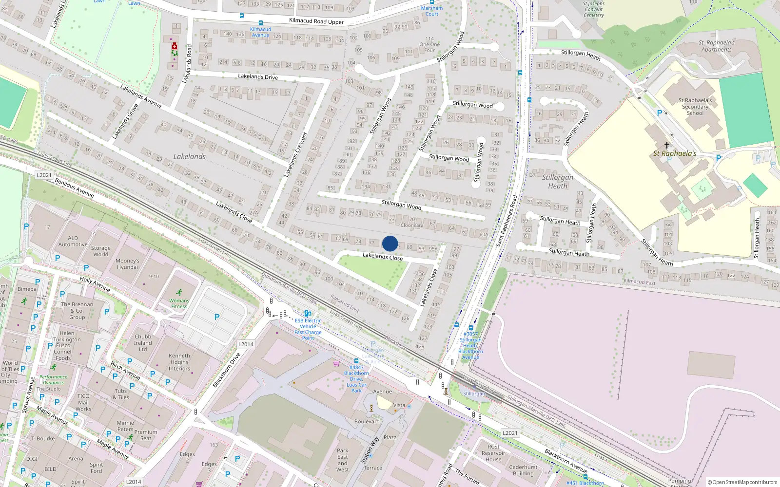 Overhead map showing the location of 83 Lakelands Close, Dublin