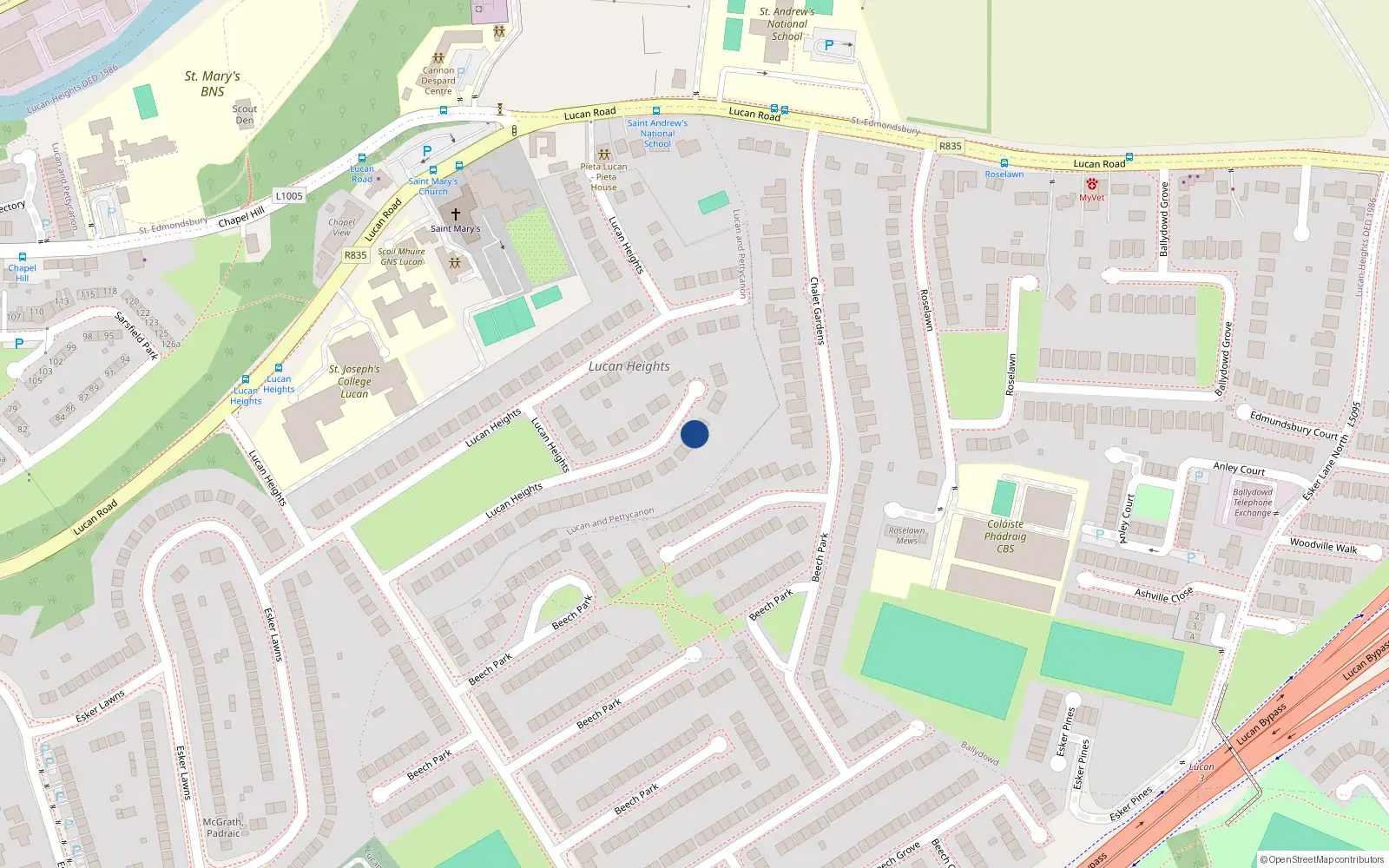 Overhead map showing the location of 83 Lucan Heights, Lucan