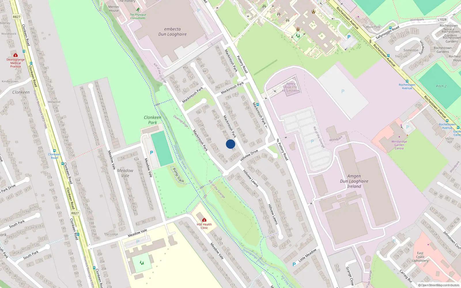 Overhead map showing the location of 83 Mackintosh Park, Pottery Road, Dun Laoire
