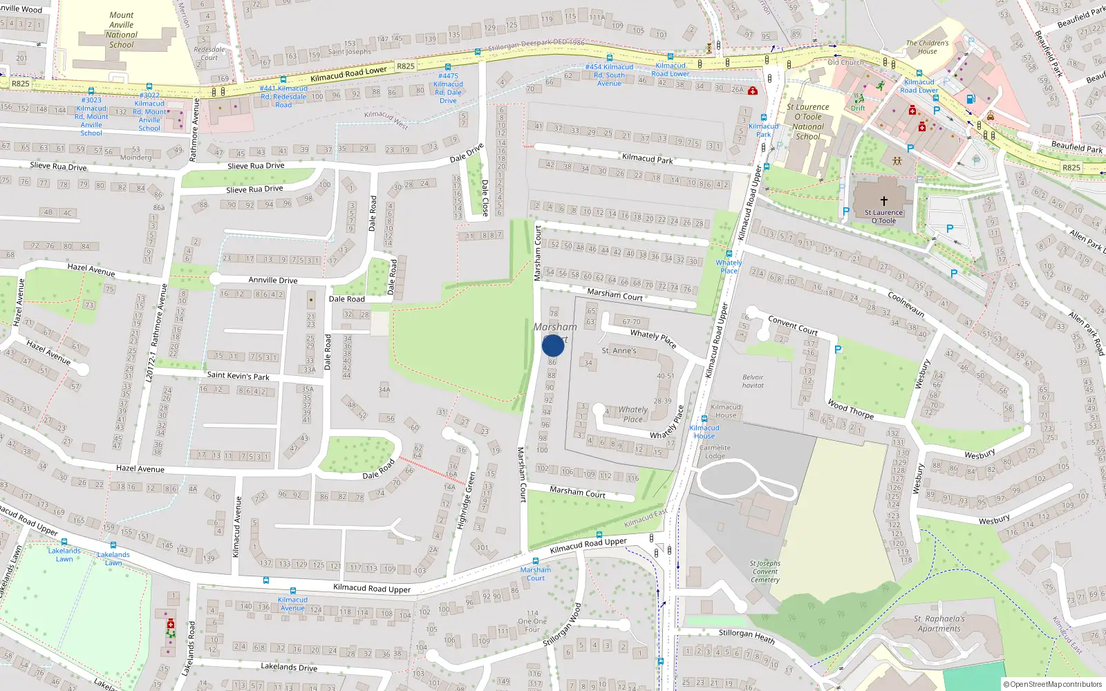 Overhead map showing the location of 83 Marsham Court, Stillorgan, Dublin