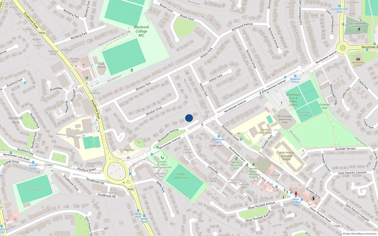 Overhead map showing the location of 83 Monkstown Avenue, Blackrock, Dublin
