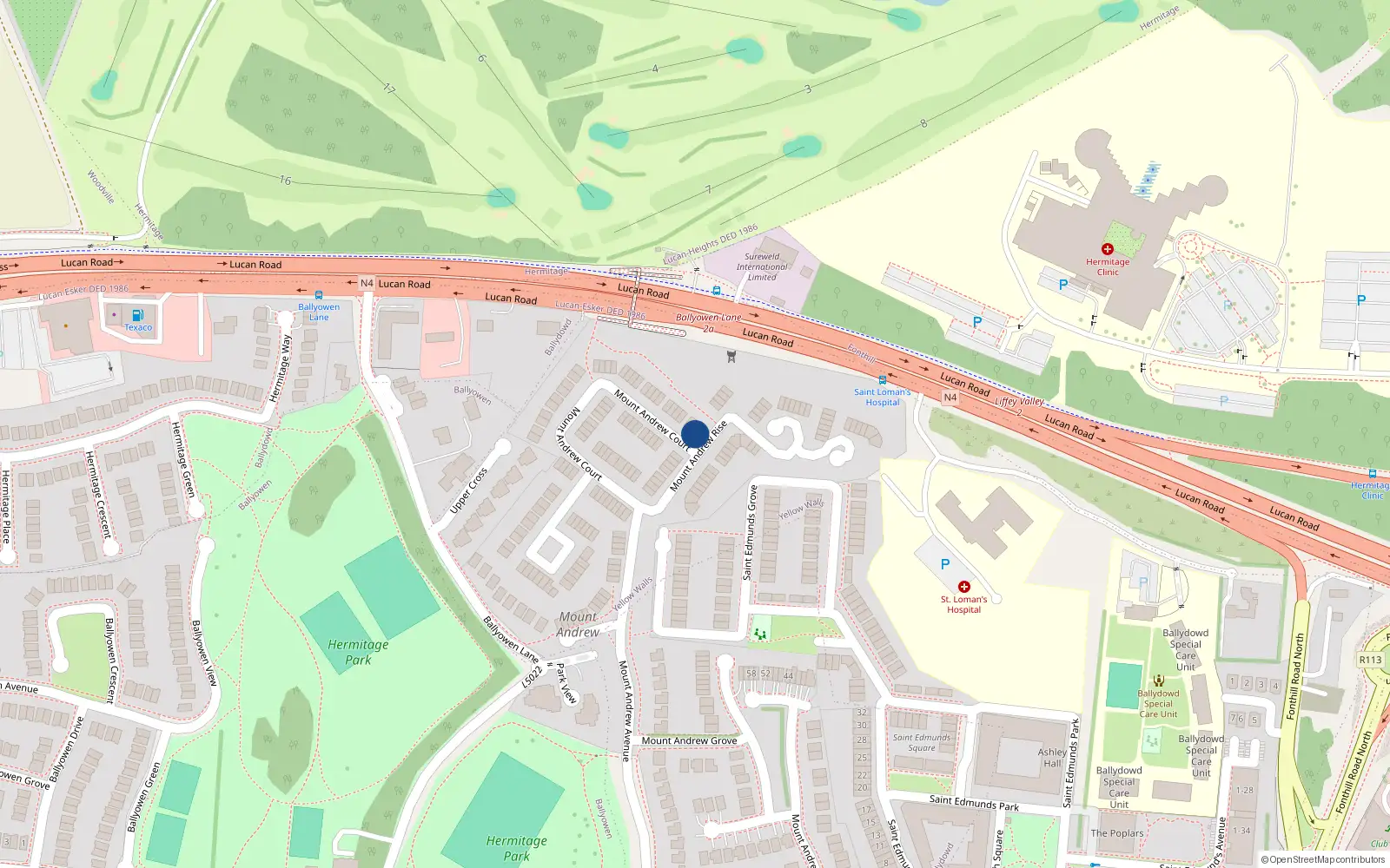 Overhead map showing the location of 83 Mount Andrew Court, Lucan