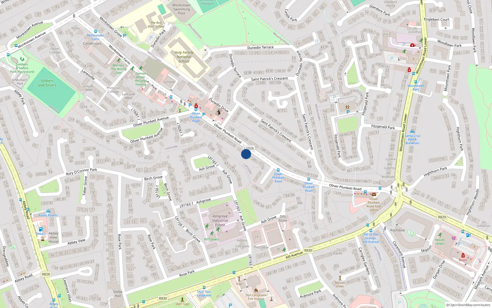 Overhead map showing the location of 83 Oliver Plunkett Road, Dunlaoghaire, Dublin