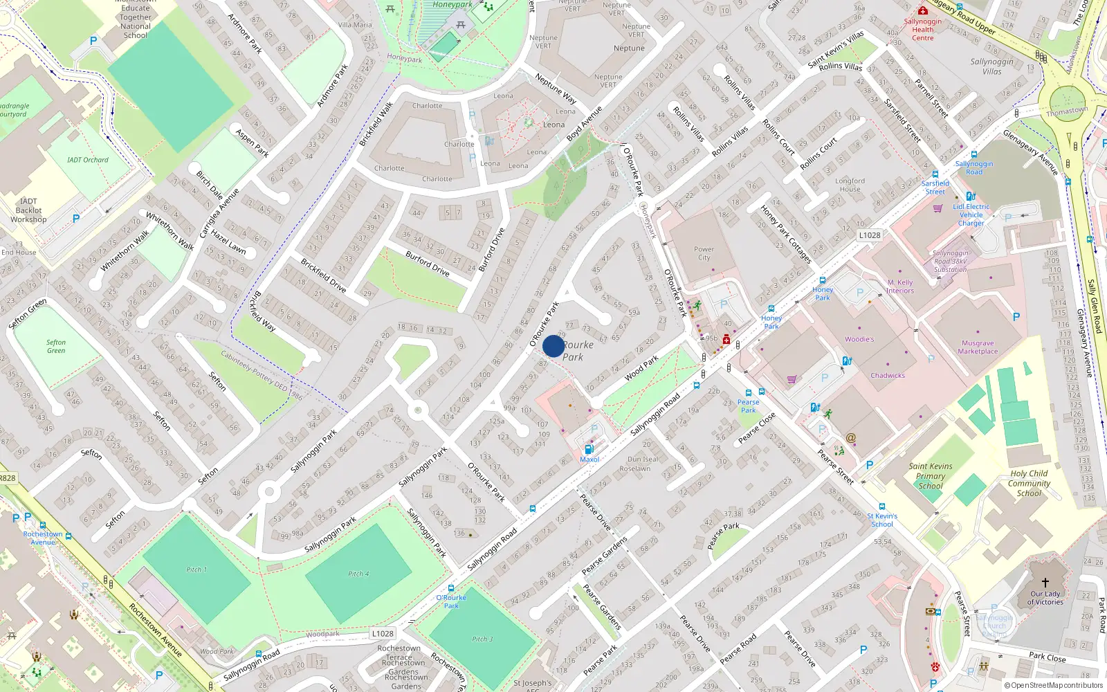 Overhead map showing the location of 83 Orourke Park, Sallynoggin, Dun Laoghaire