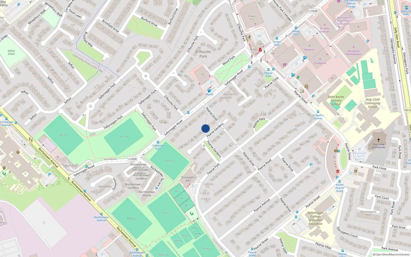 Overhead map showing the location of 83 Pearse Gardens, Sallynoggin, Dublin