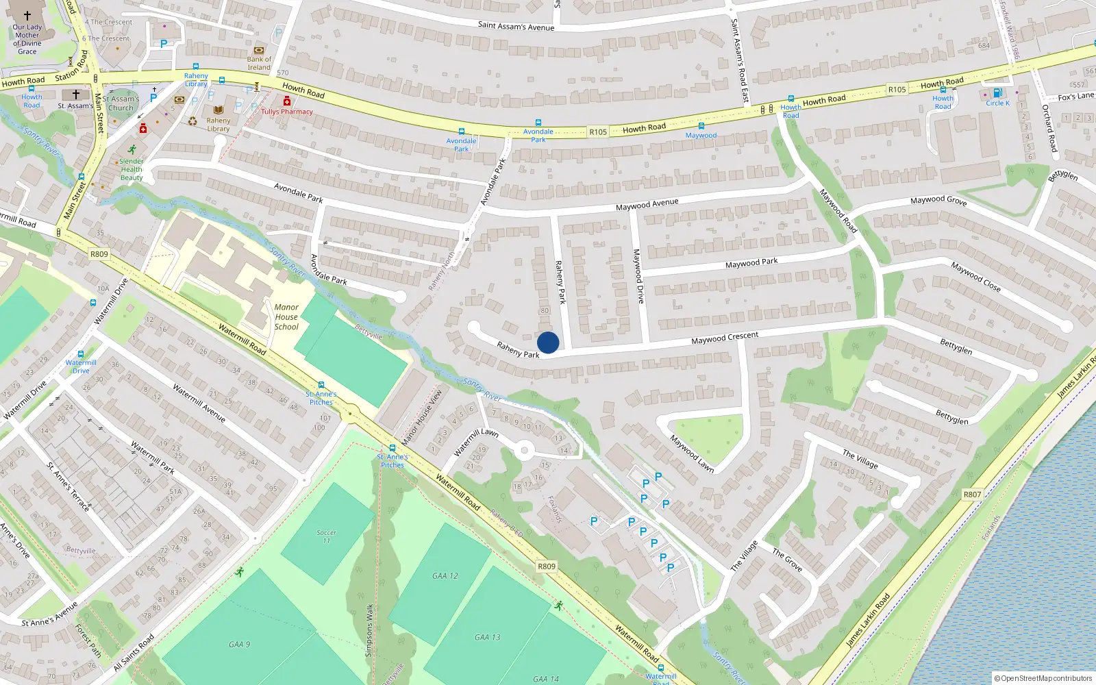 Overhead map showing the location of 83 Raheny Park, Raheny, Dublin 5