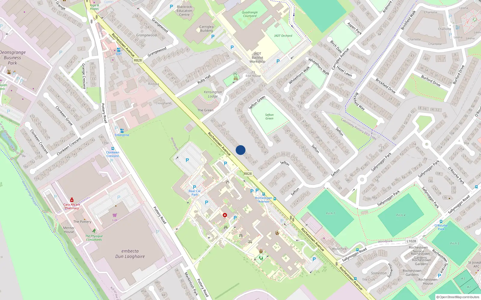 Overhead map showing the location of 83 Rochestown Avenue, Dun Laoghaire, Dublin