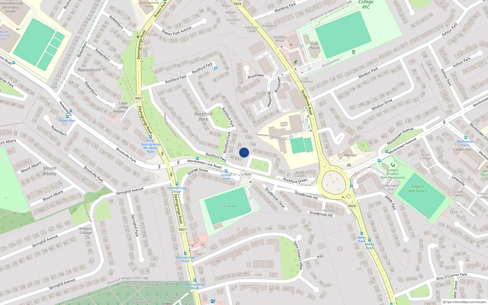 Overhead map showing the location of 83 Rockford Park, Blackrock, Dublin