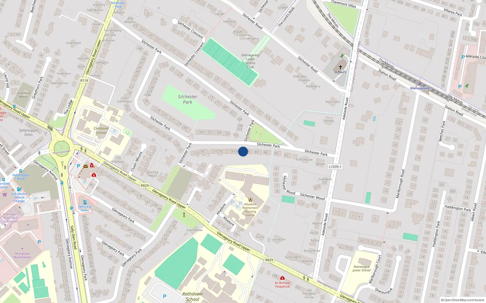 Overhead map showing the location of 83 Silchester Park, Dublin