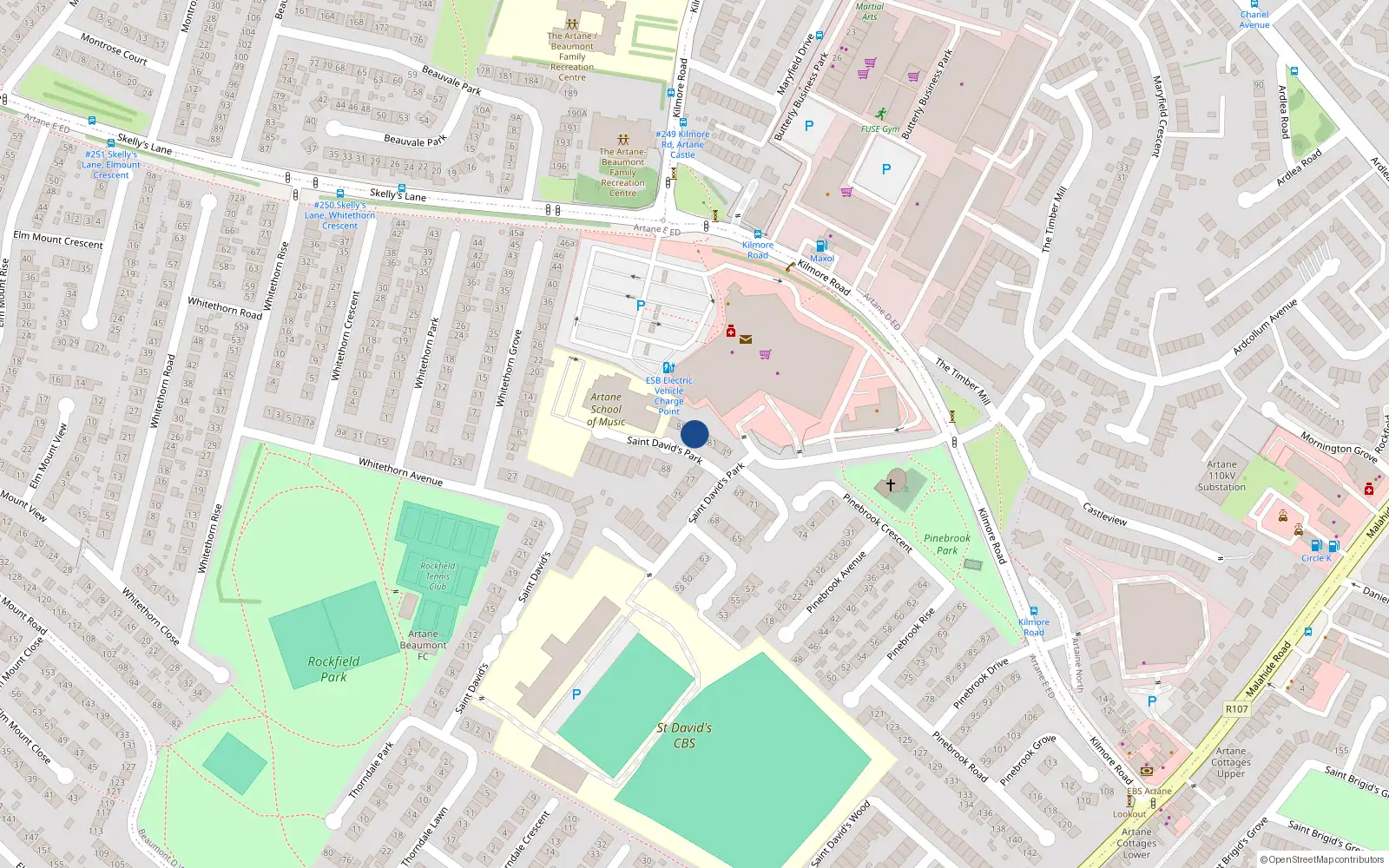 Overhead map showing the location of 83 St Davids Park, Artane, Dublin 5