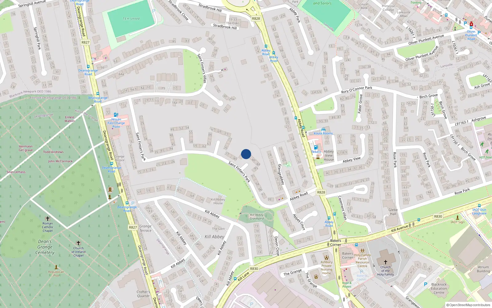 Overhead map showing the location of 83 St Fintans Park, Deansgrange, Dublin