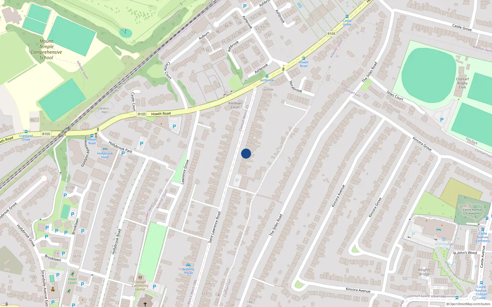 Overhead map showing the location of 83 St Lawrence Road, Clontarf, Dublin 3