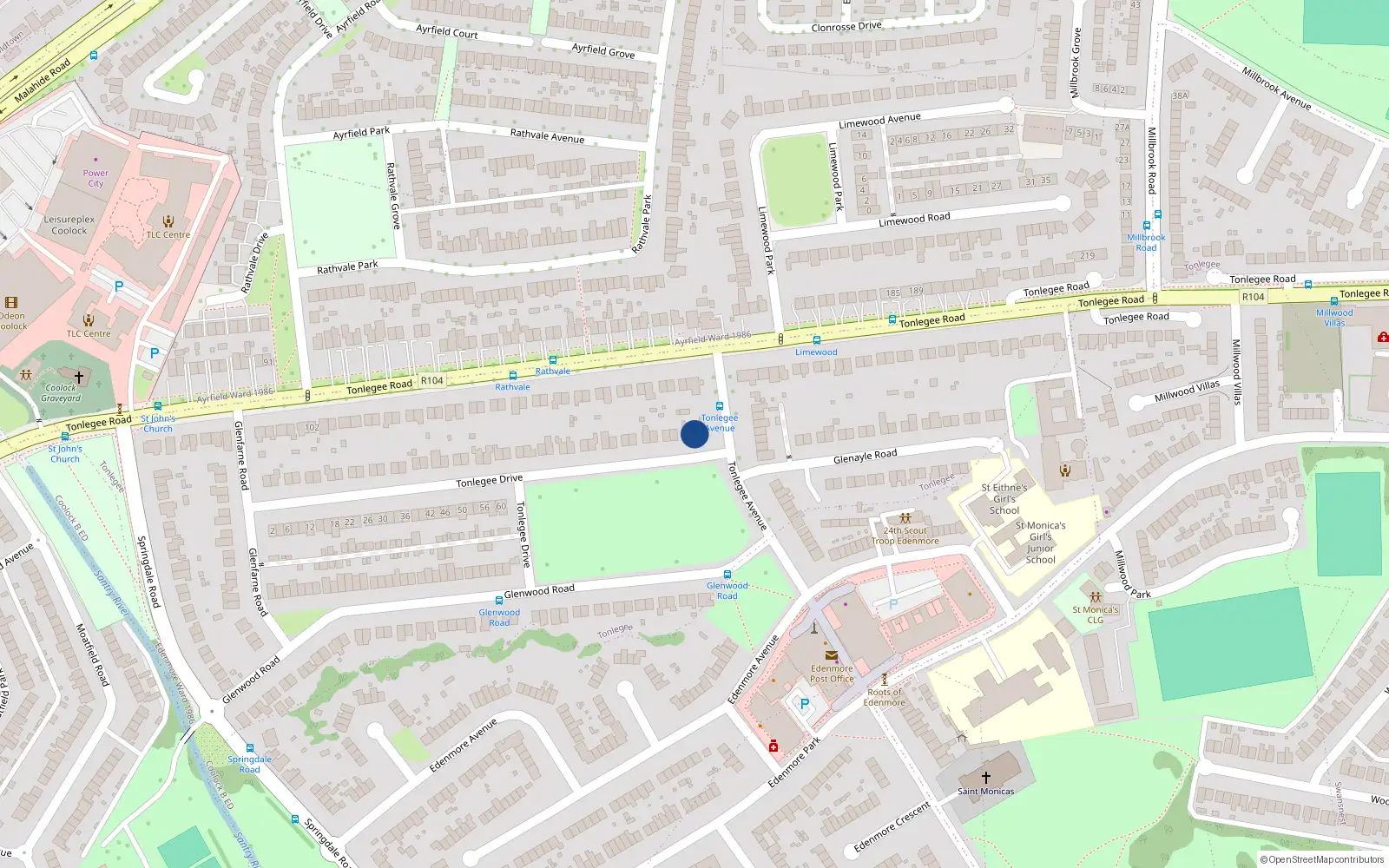Overhead map showing the location of 83 Tonlegee Drive, Edenmore, Dublin 5