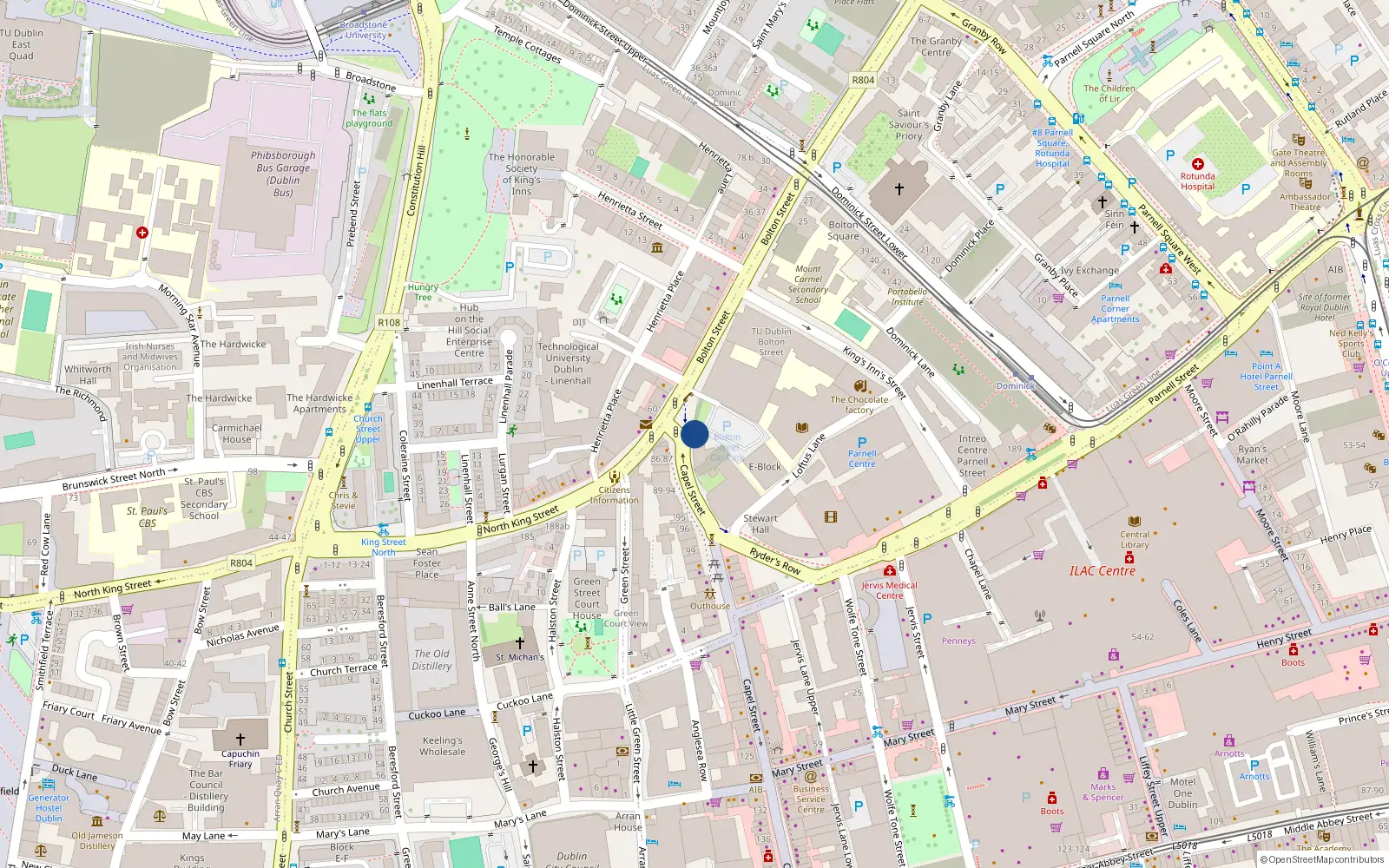 Overhead map showing the location of 83/84 Capel Street, Dublin 1