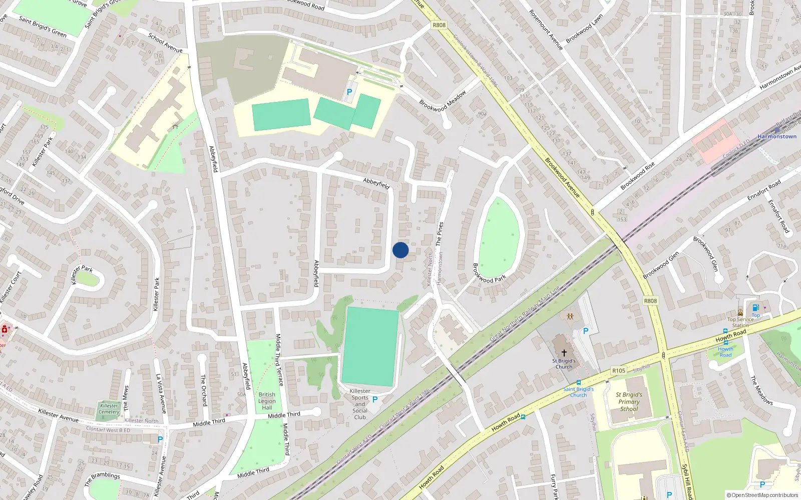 Overhead map showing the location of 84 Abbeyfield, Killester, Dublin 5