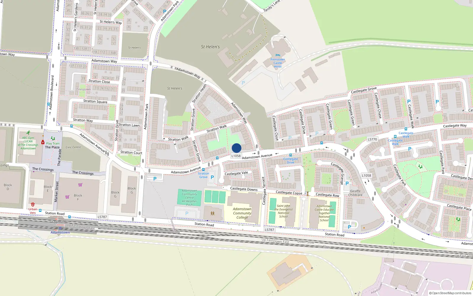 Overhead map showing the location of 84 Adamstown Avenue, Adamstown, Lucan