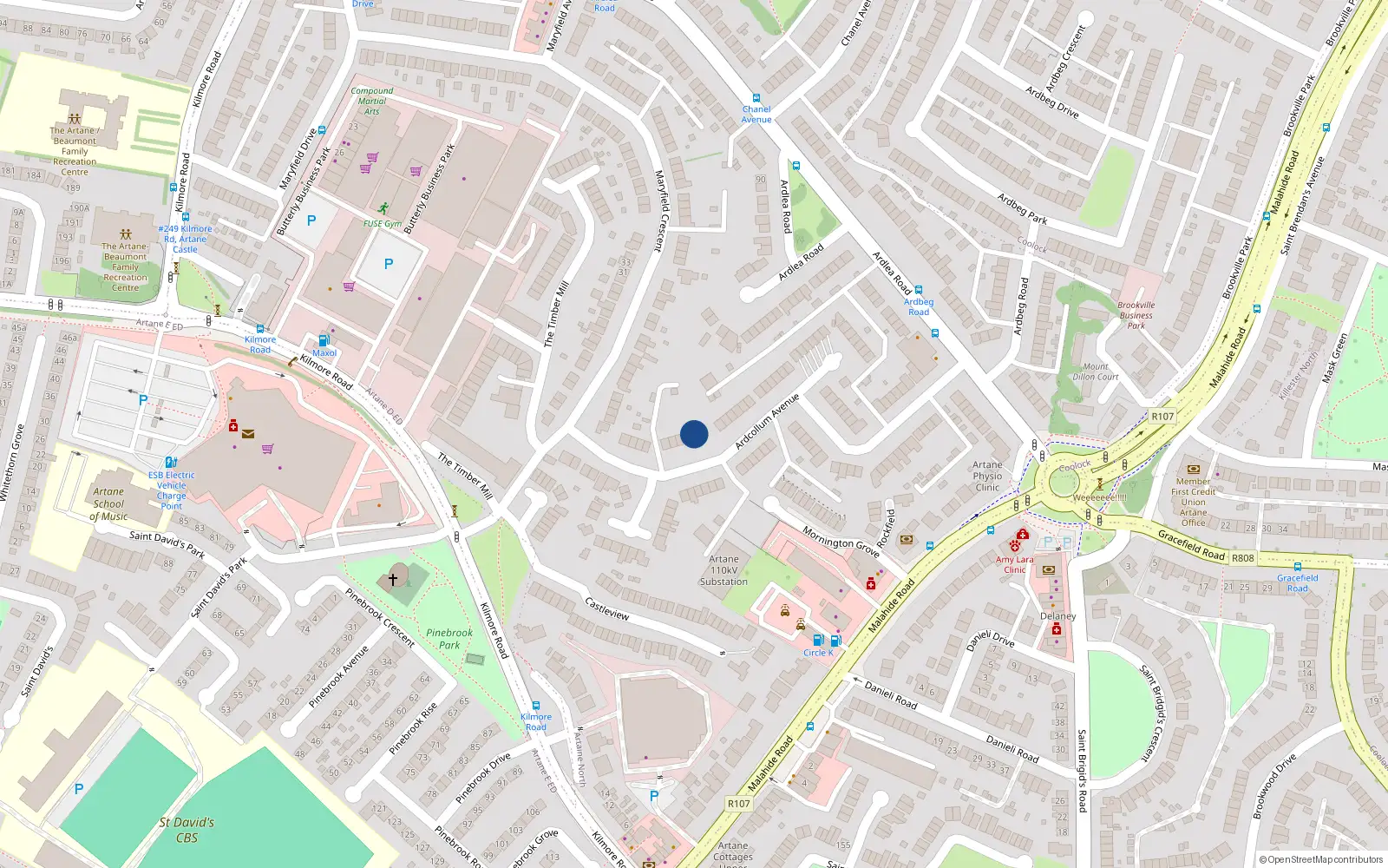 Overhead map showing the location of 84 Ardcollum Avenue, Dublin 5