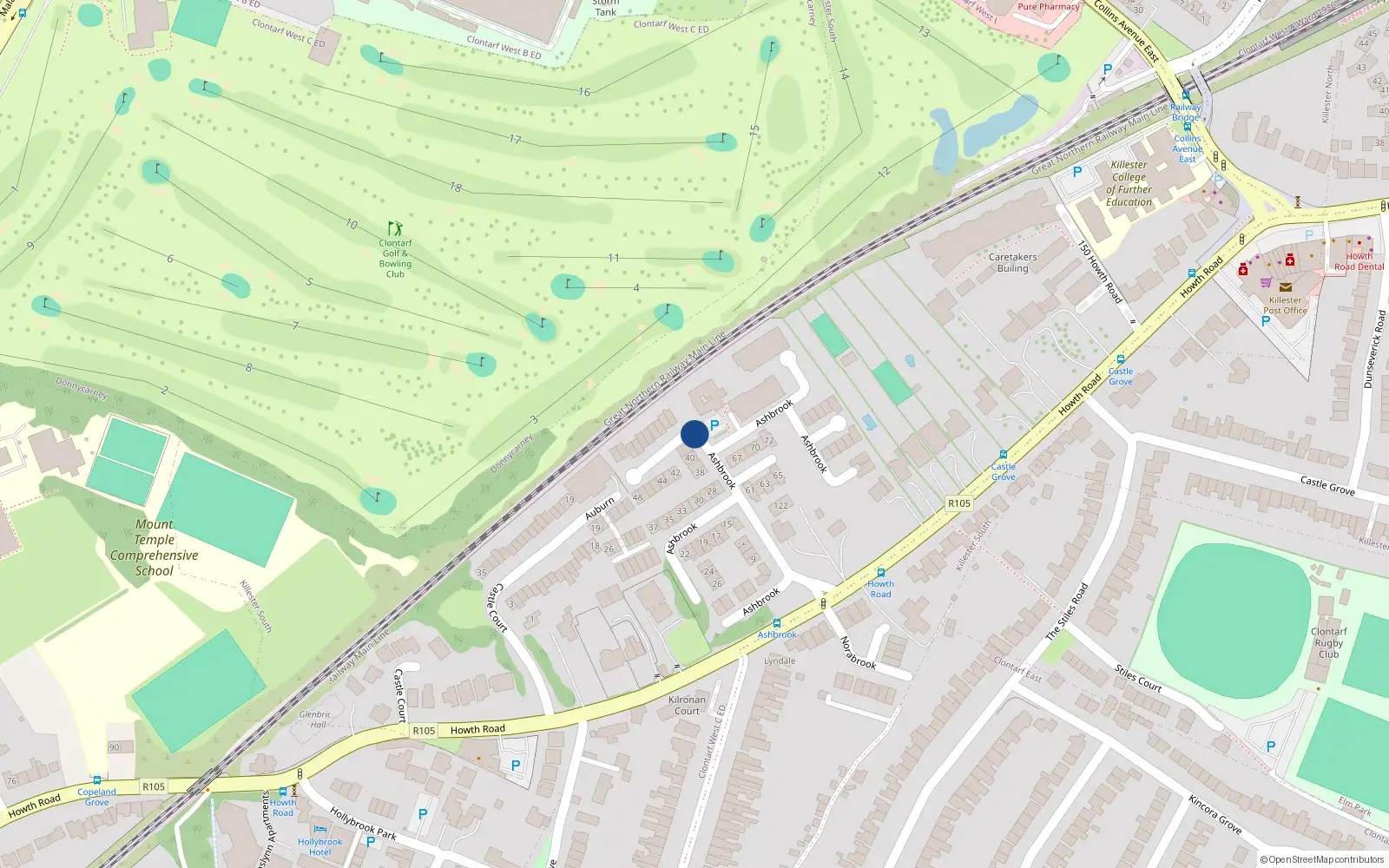 Overhead map showing the location of 84 Ashbrook, Clontarf Dublin 3