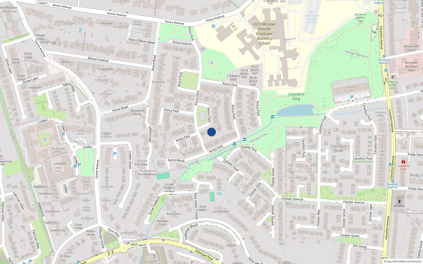Overhead map showing the location of 84 Avoca Park, Avoca Avenue, Blackrock