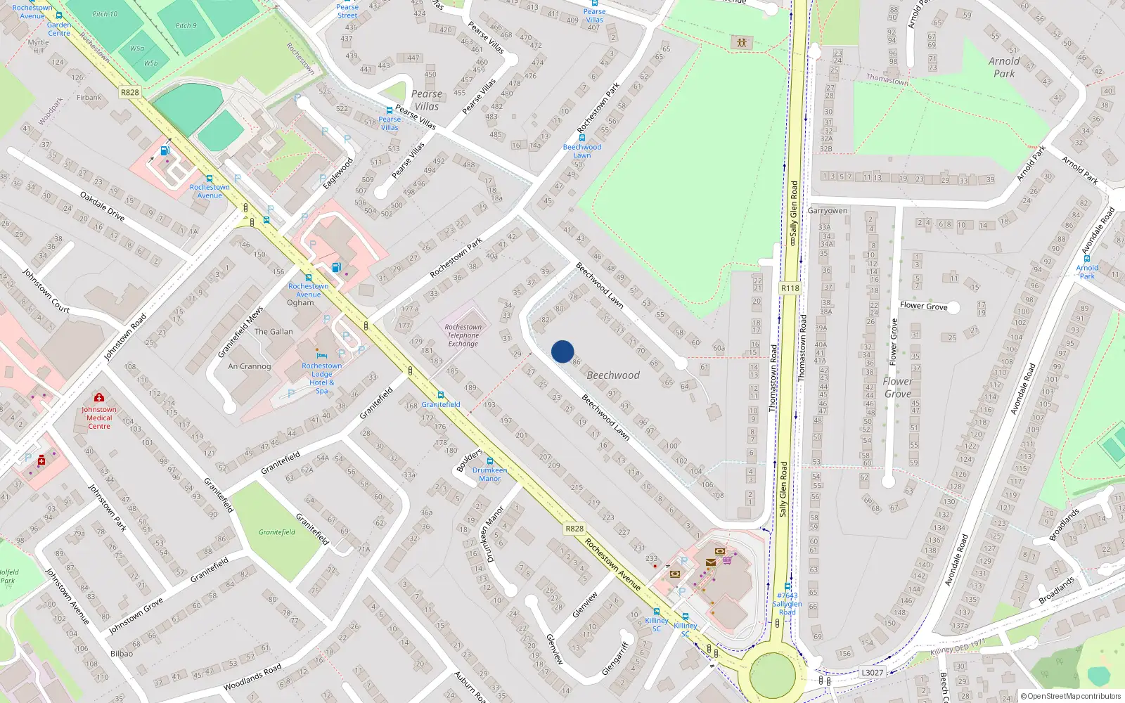 Overhead map showing the location of 84 Beechwood Lawn, Rochestown Avenue, Dun Laoghaire