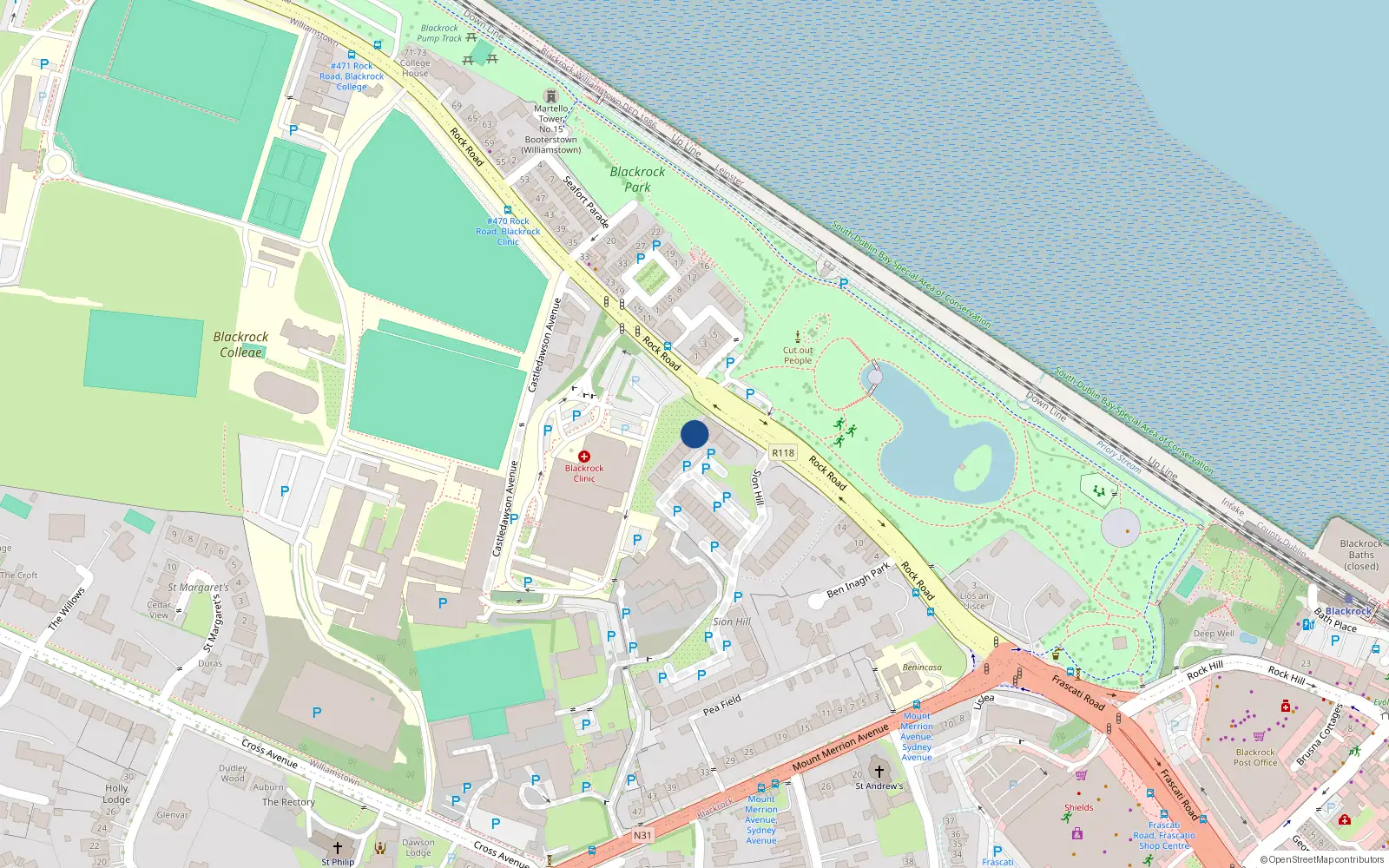 Overhead map showing the location of 84 Castledawson, Sion Hill, Blackrock