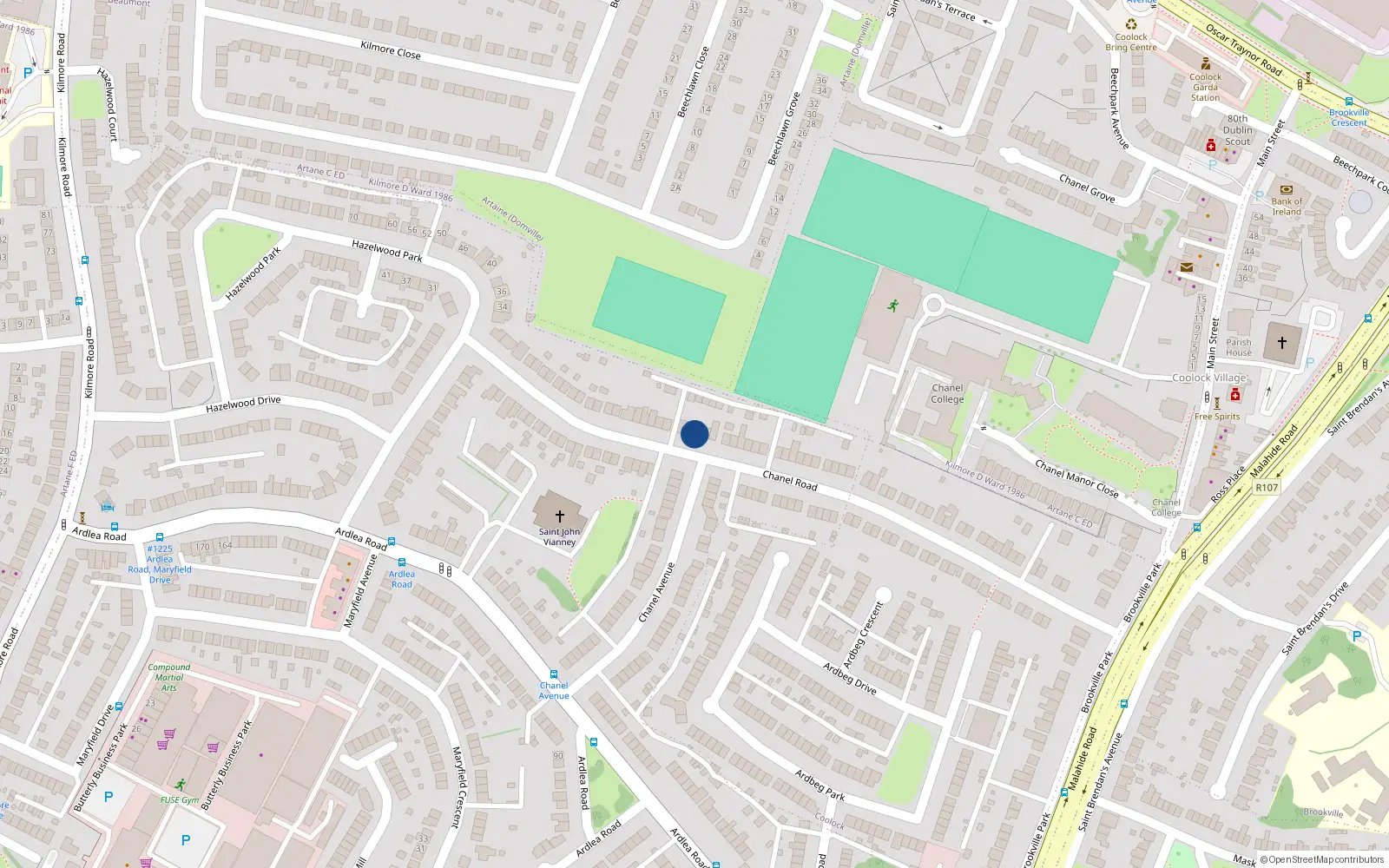 Overhead map showing the location of 84 Chanel Road, Artane, Dublin 5