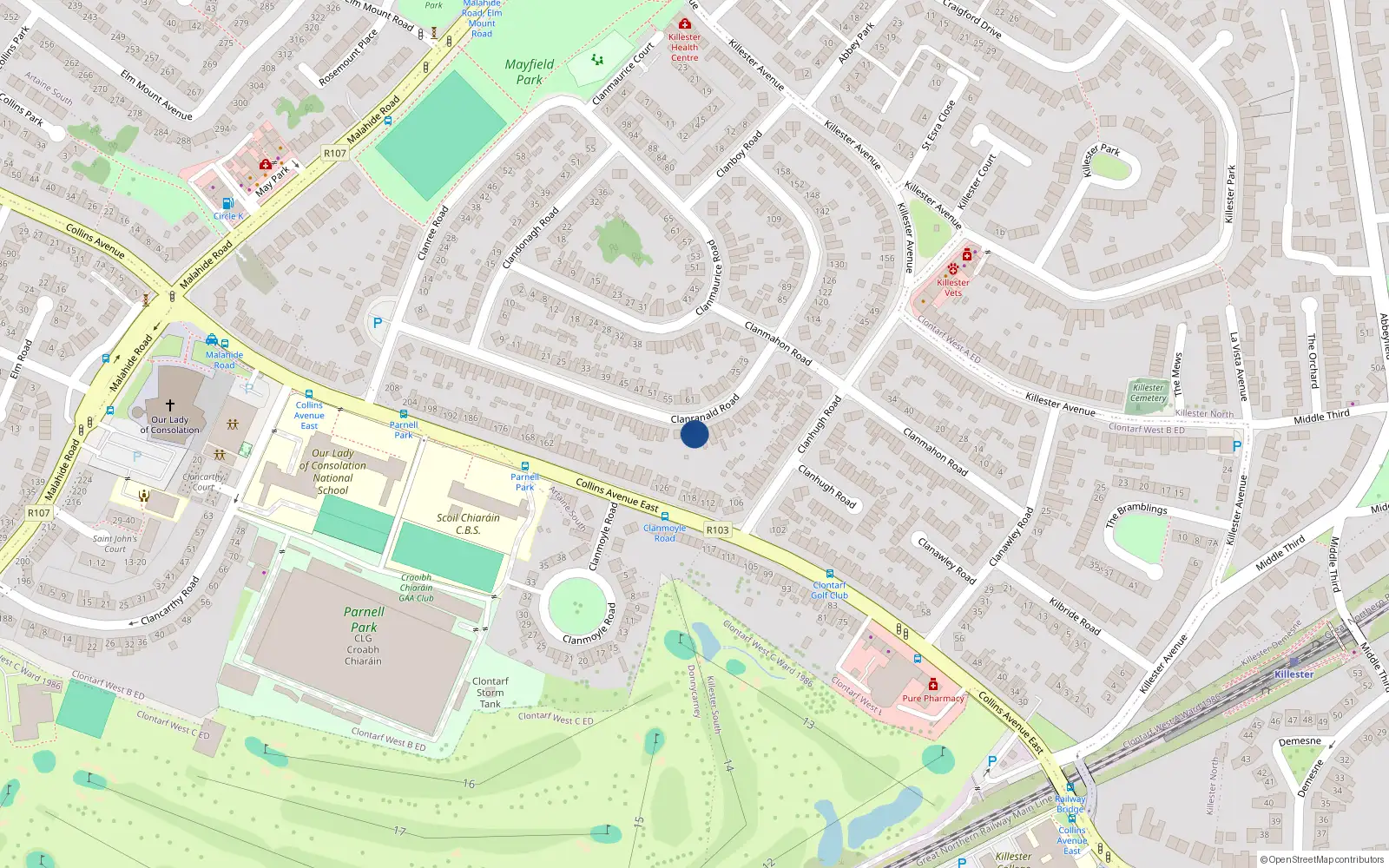 Overhead map showing the location of 84 Clanranald Road, Donnycarney, Dublin 5
