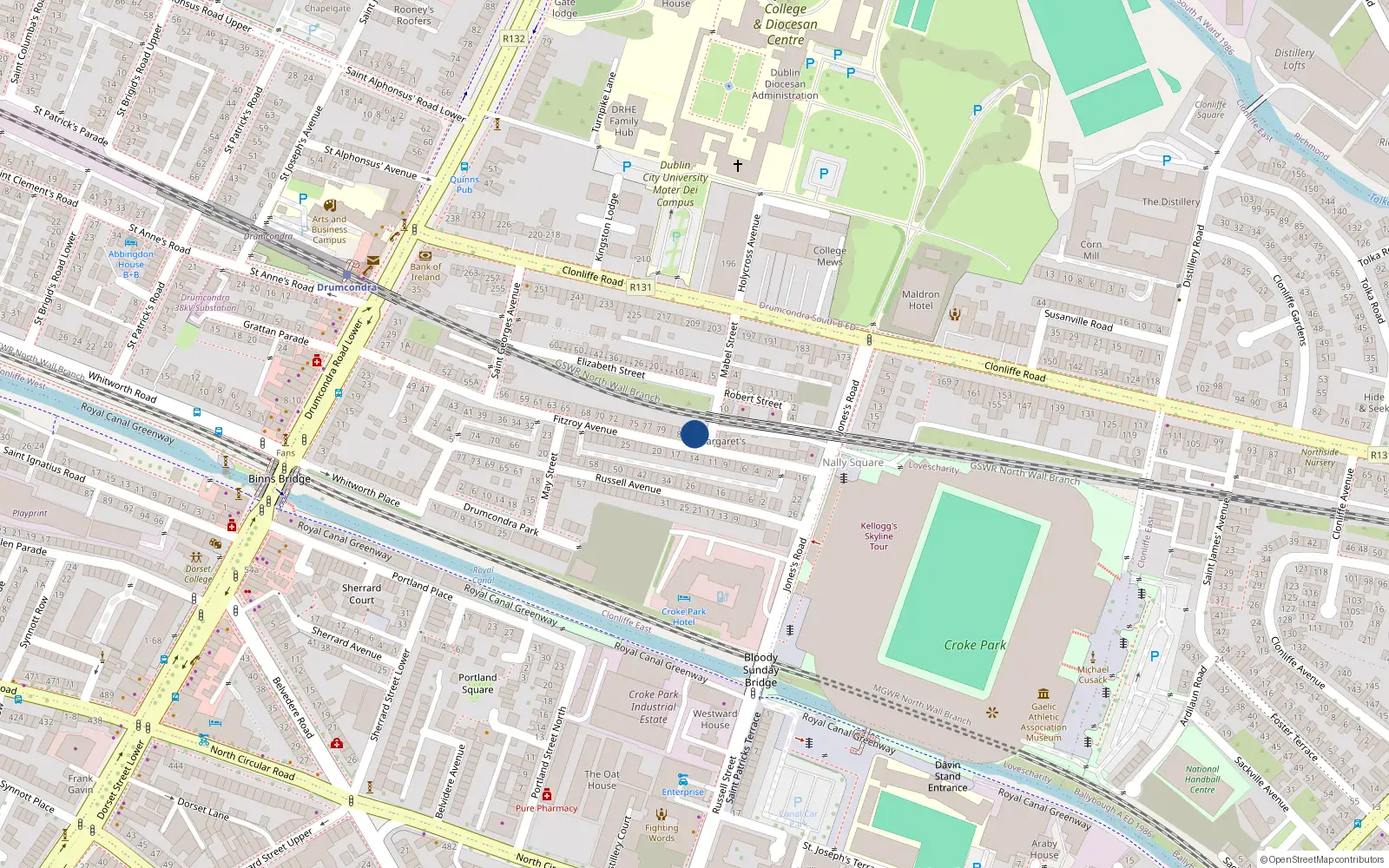 Overhead map showing the location of 84 Fitzroy Avenue, Dublin 3