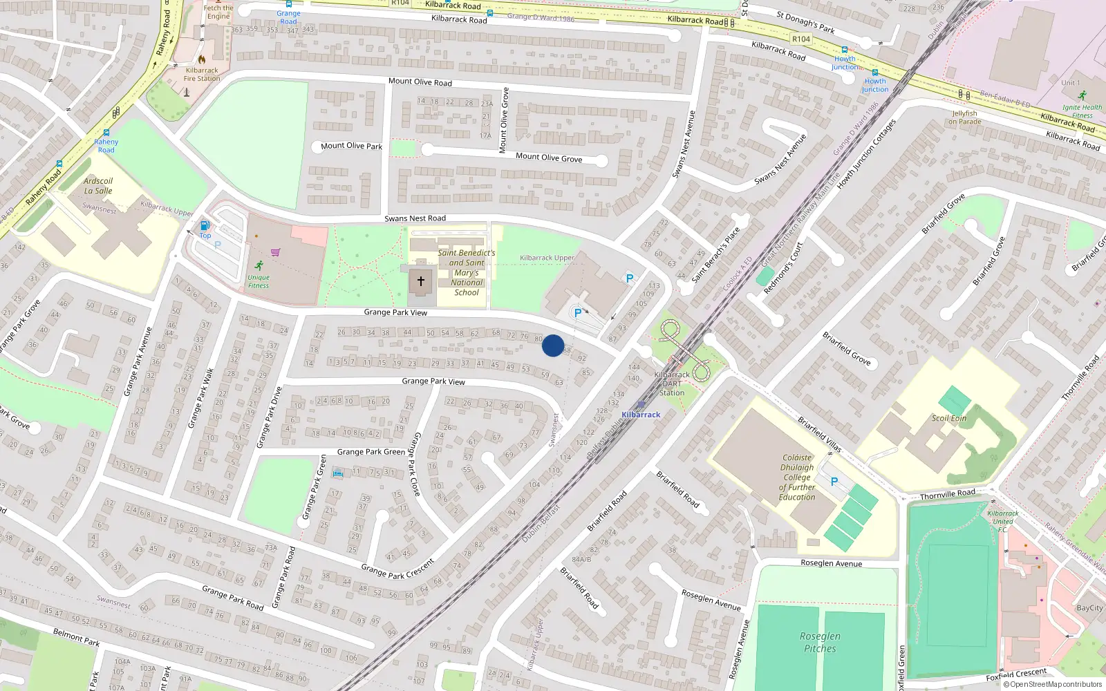 Overhead map showing the location of 84 Grange Park View, Raheny, Dublin 5
