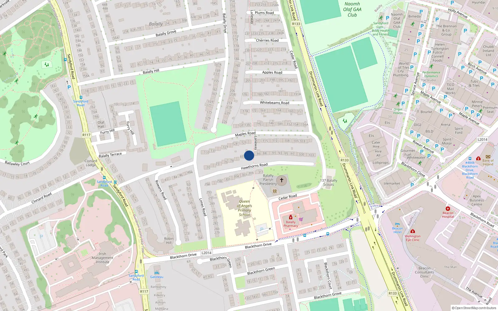 Overhead map showing the location of 84 Hawthorns Road, Wedgewood