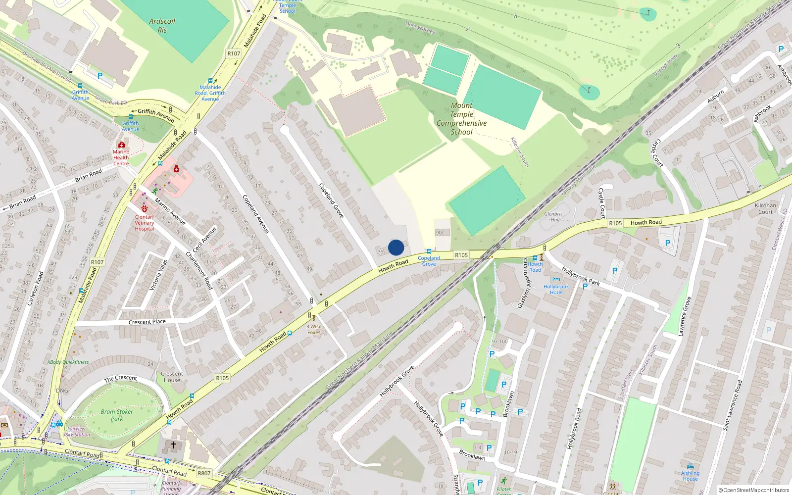 Overhead map showing the location of 84 Howth Road, Dublin 3