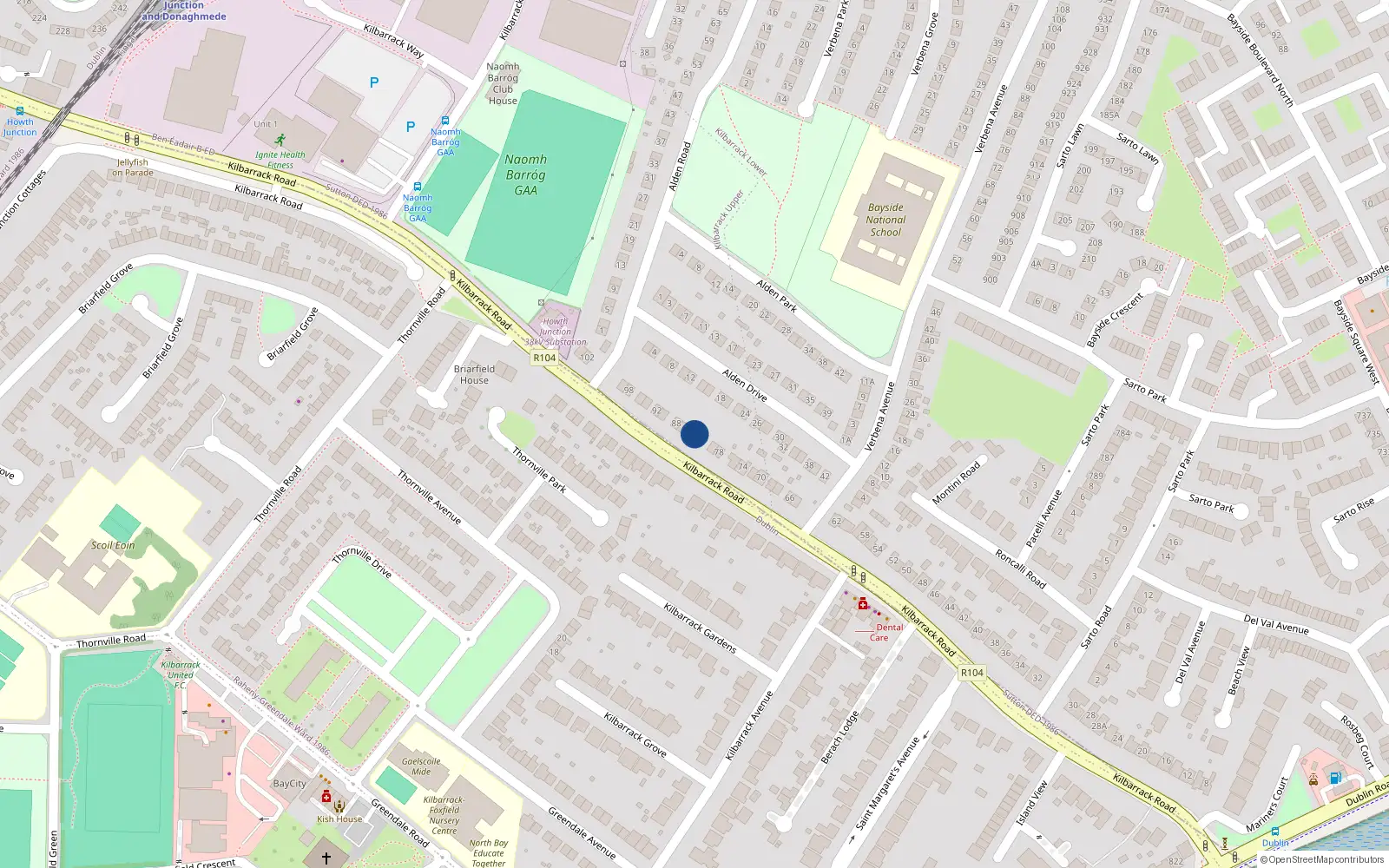 Overhead map showing the location of 84 Kilbarrack Road, Dublin 5