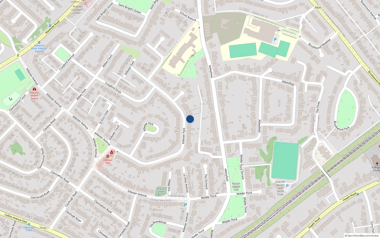 Overhead map showing the location of 84 Killester Park, Dublin 5