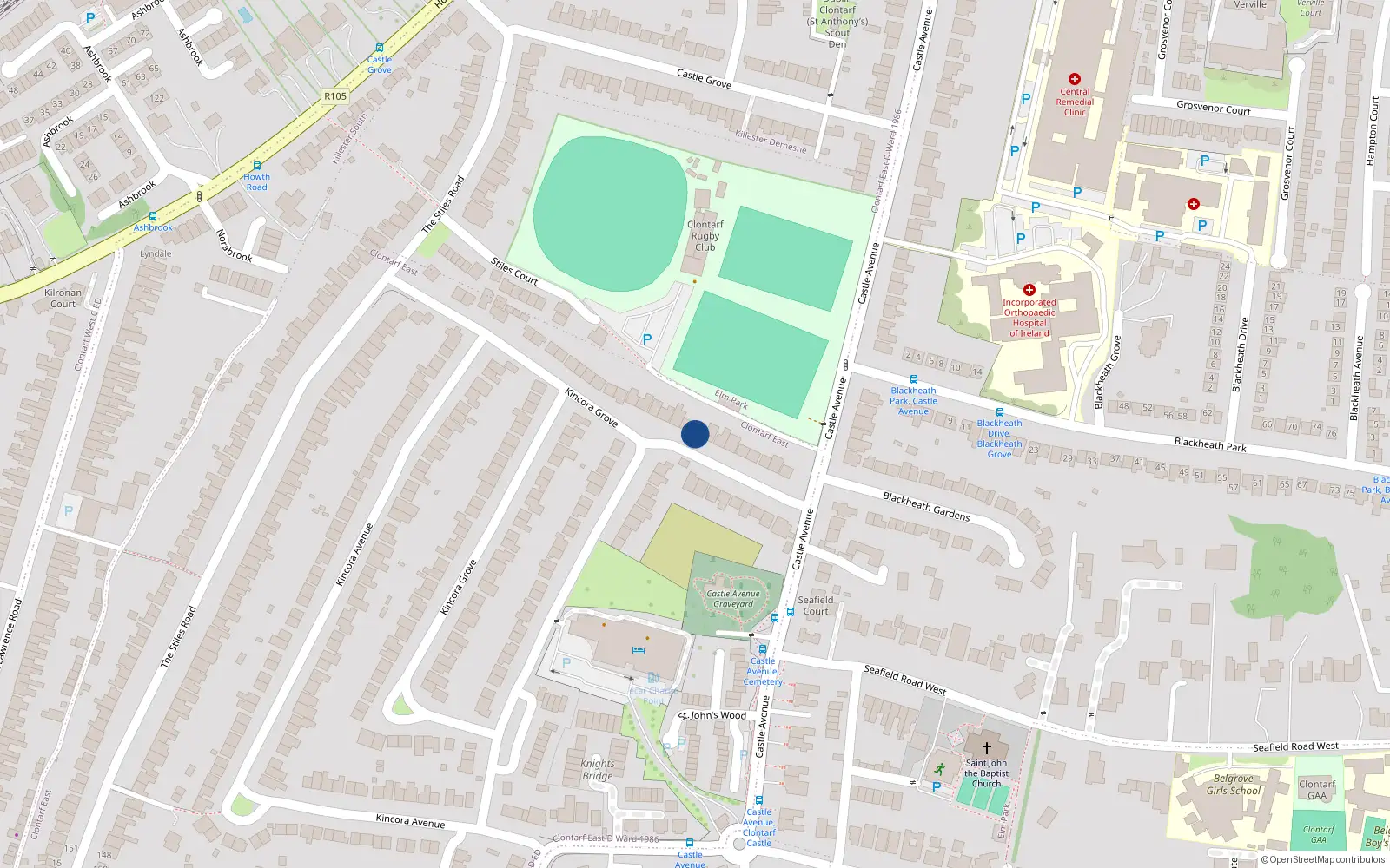 Overhead map showing the location of 84 Kincora Grove, Dublin