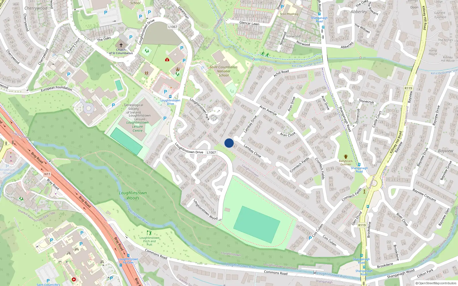Overhead map showing the location of 84, 84 Lambay Close, Ballybrack
