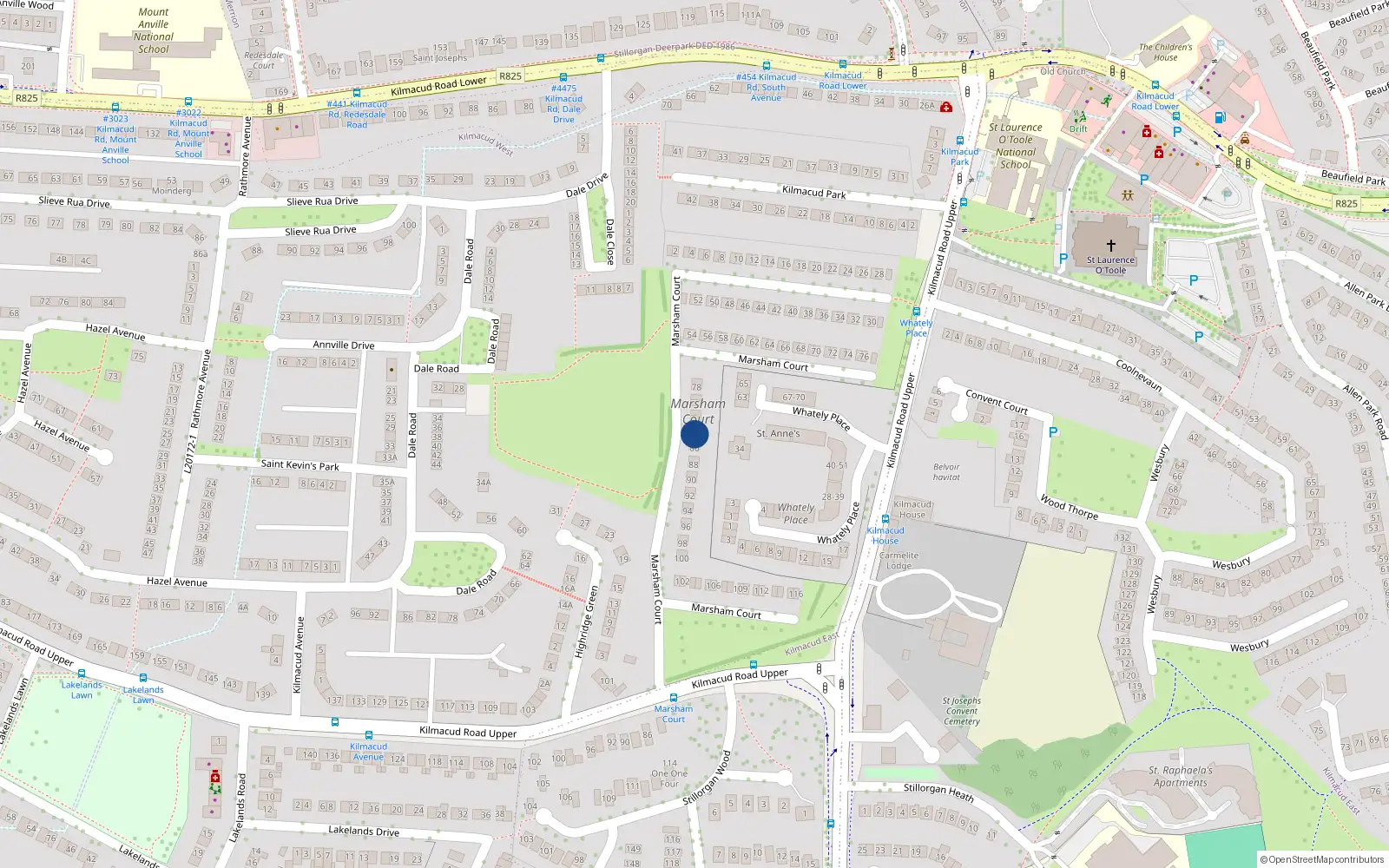 Overhead map showing the location of 84 Marsham Court, Stillorgan, Dublin
