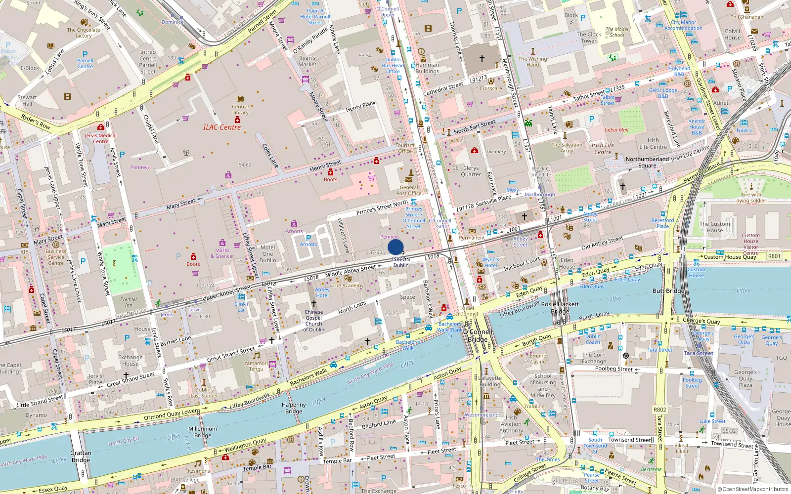 Overhead map showing the location of 84 Middle Abbey Street, Dublin 1