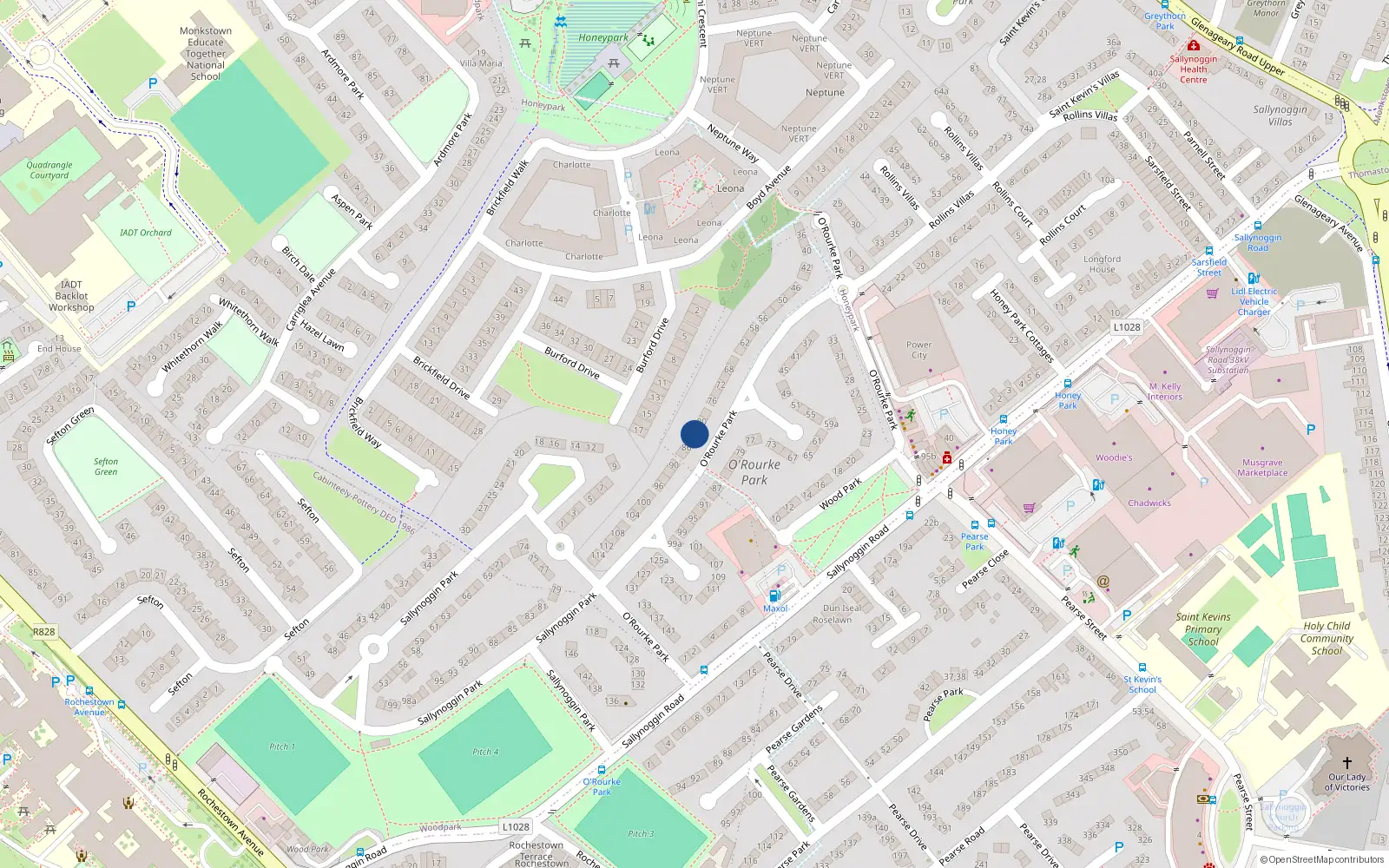 Overhead map showing the location of 84 O'Rourke Park, Sallynoggin