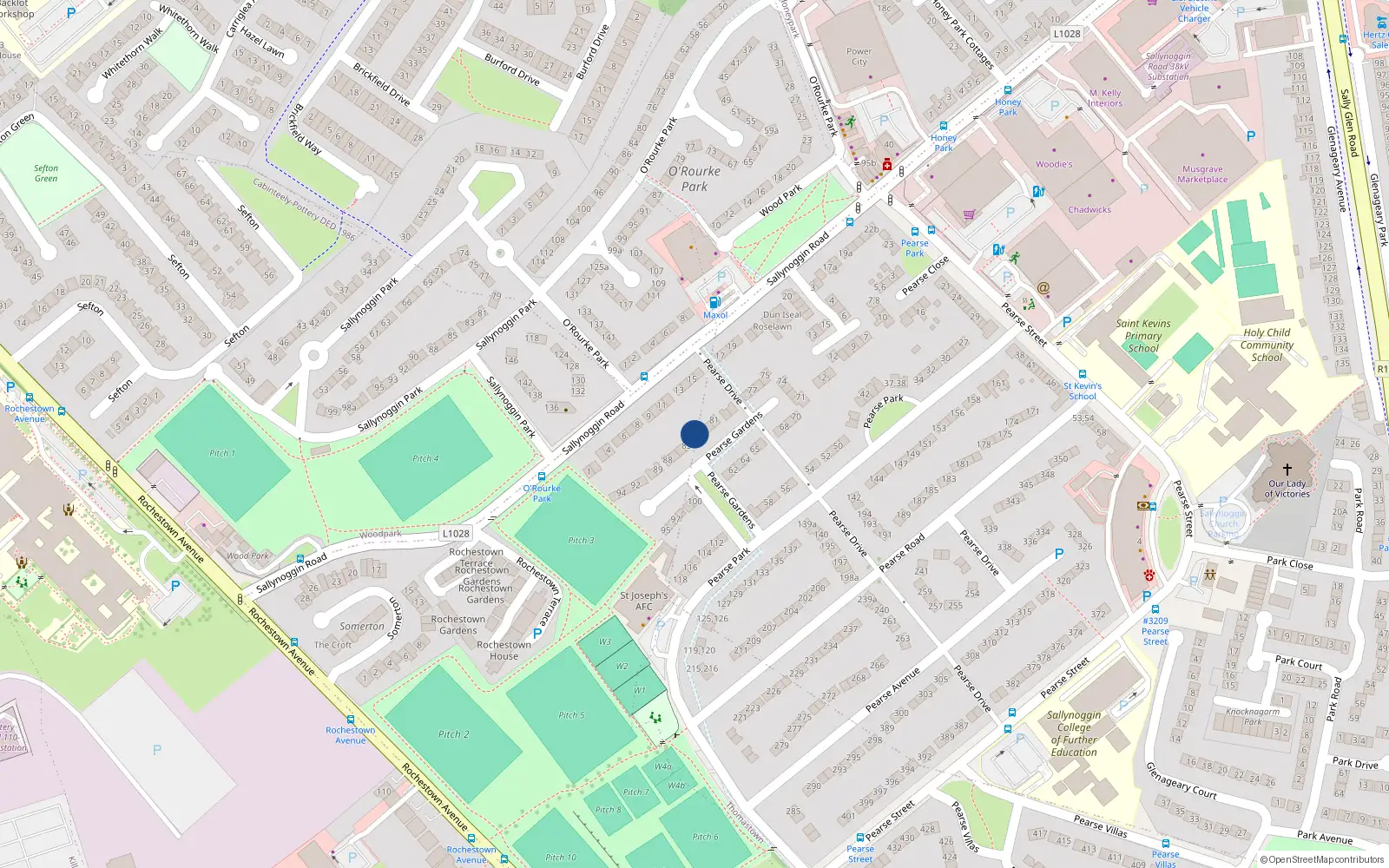 Overhead map showing the location of 84 Pearse Gardens, Sallynoggin