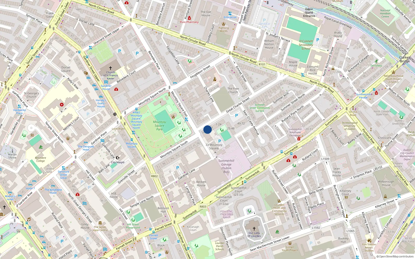 Overhead map showing the location of 84 Pemberton House, 33 Mountjoy Square, Dublin 1