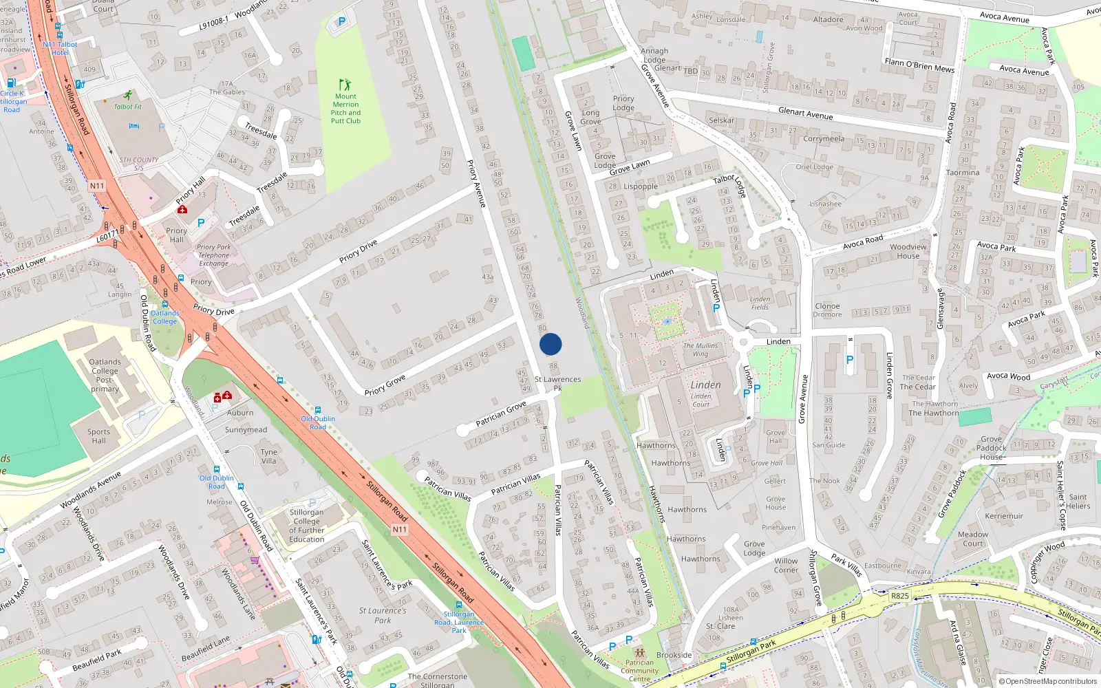 Overhead map showing the location of 84 Priory Avenue, Dublin