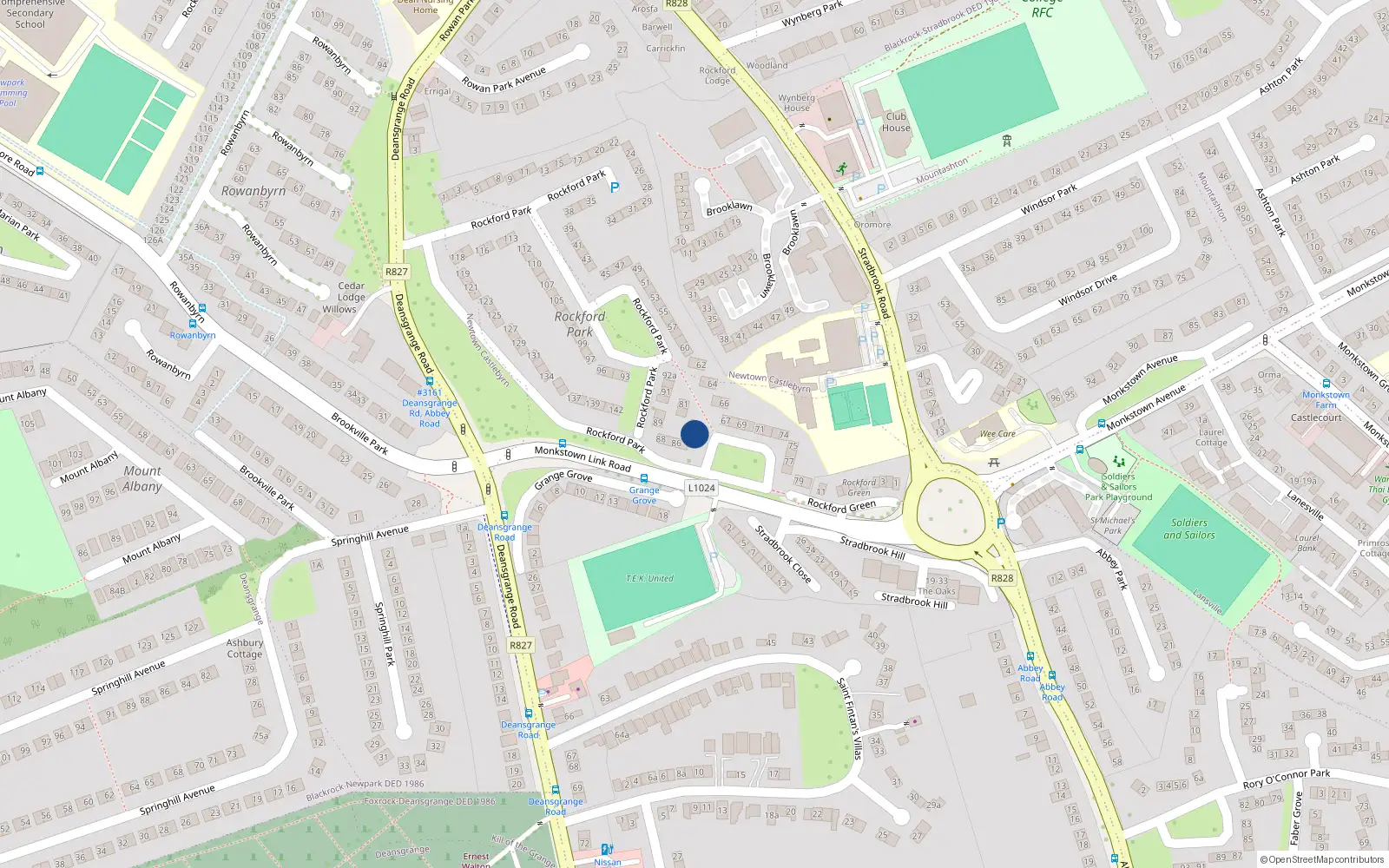 Overhead map showing the location of 84 Rockford Park, Blackrock, Dublin