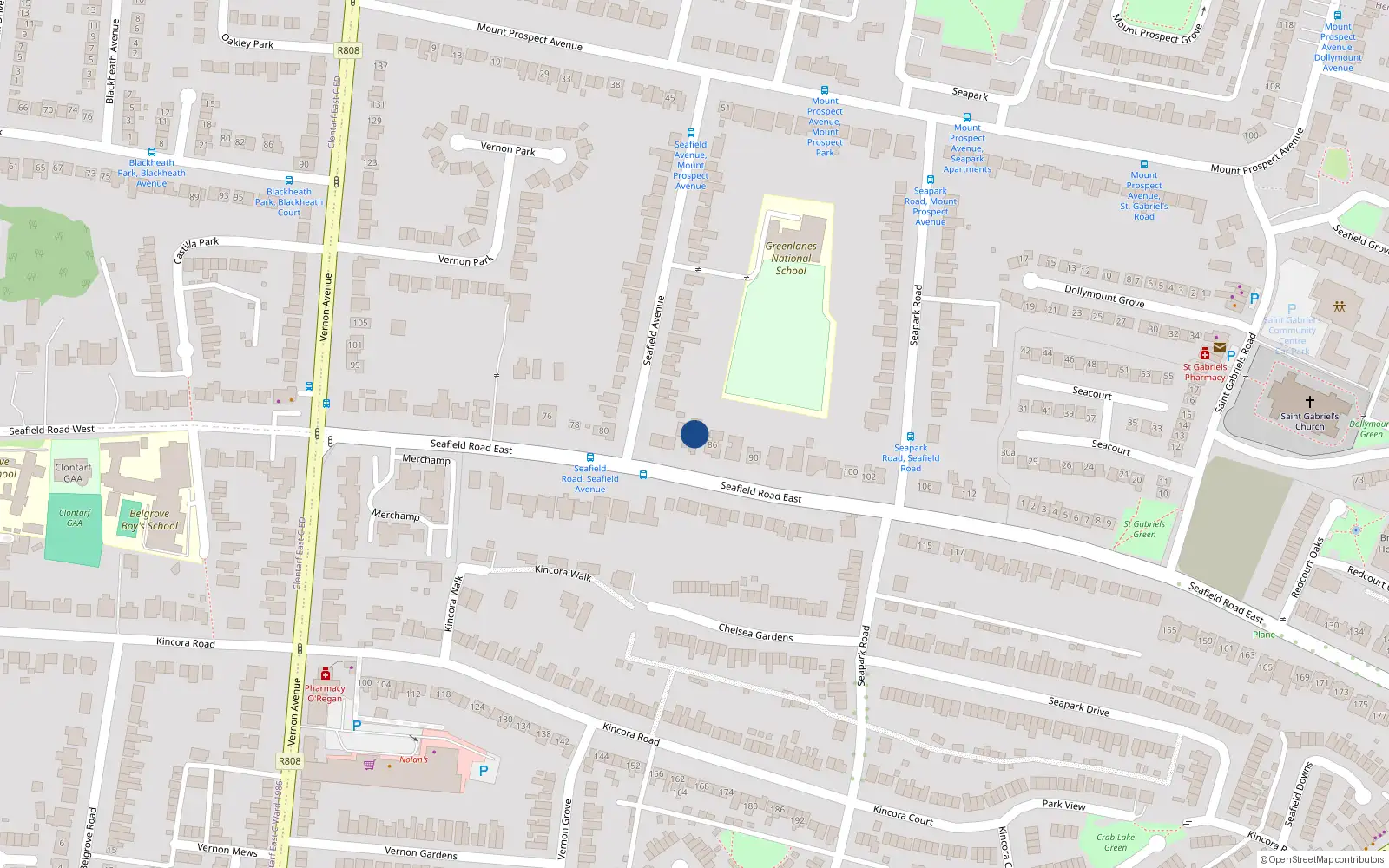 Overhead map showing the location of 84 Seafield Road East, Dublin 3