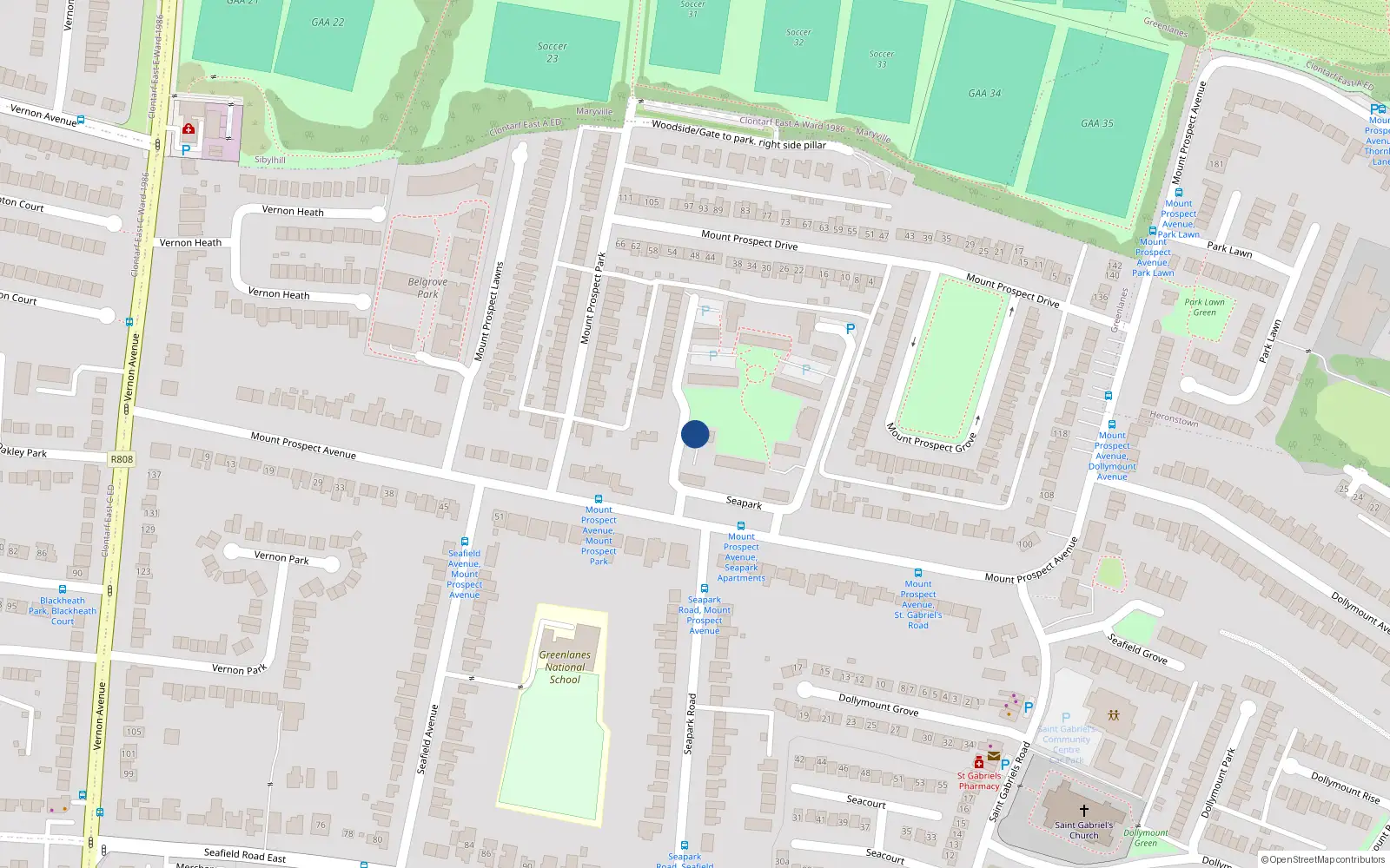 Overhead map showing the location of 84 Seapark, Mount Prospect Avenue, Dublin 3