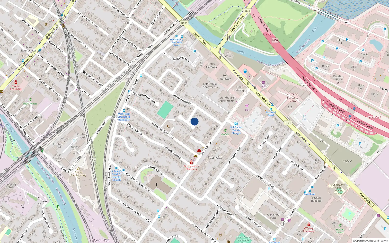 Overhead map showing the location of 84 Seaview Avenue East, Dublin 3