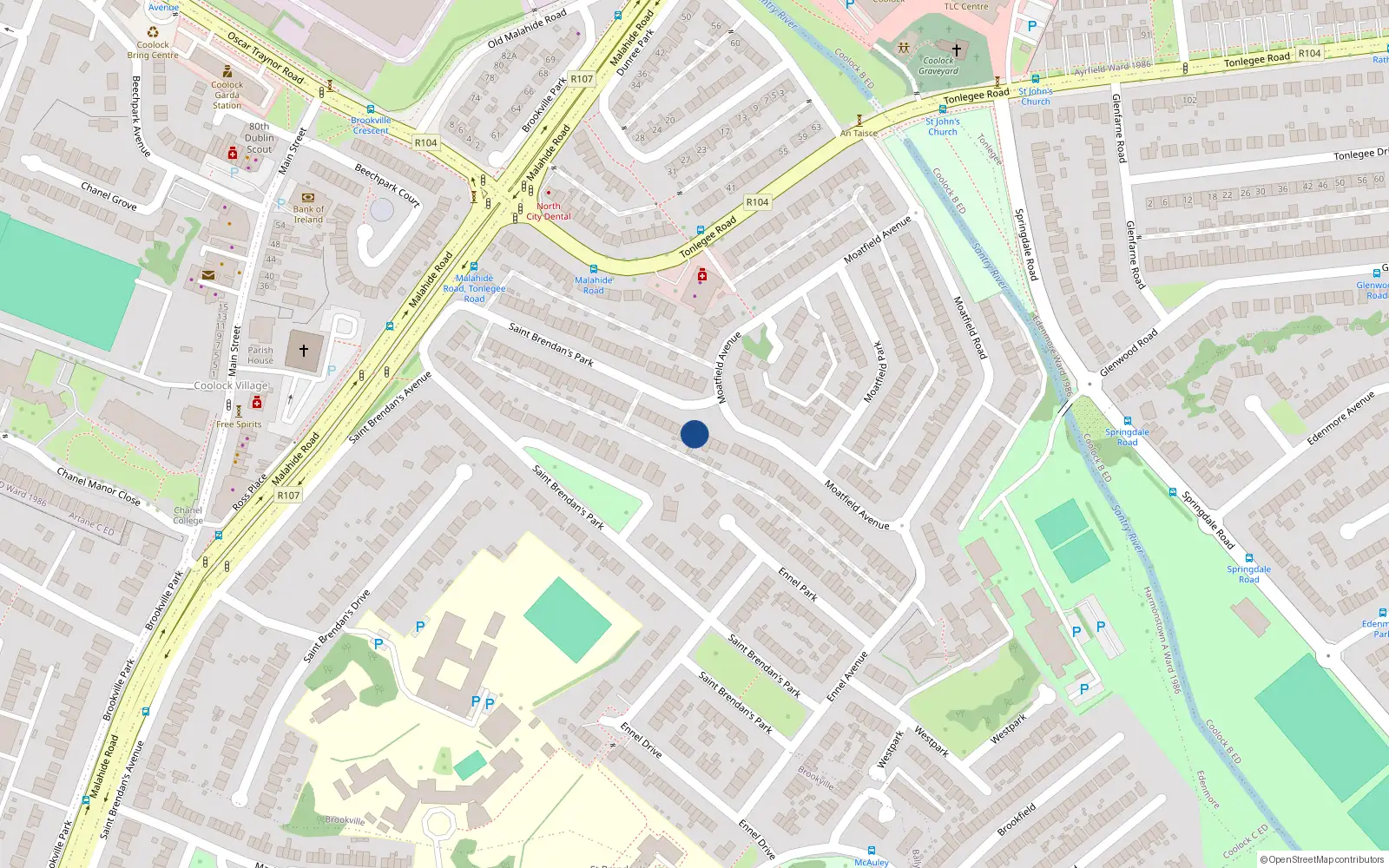 Overhead map showing the location of 84 St Brendans Avenue, Coolock, Dublin 5