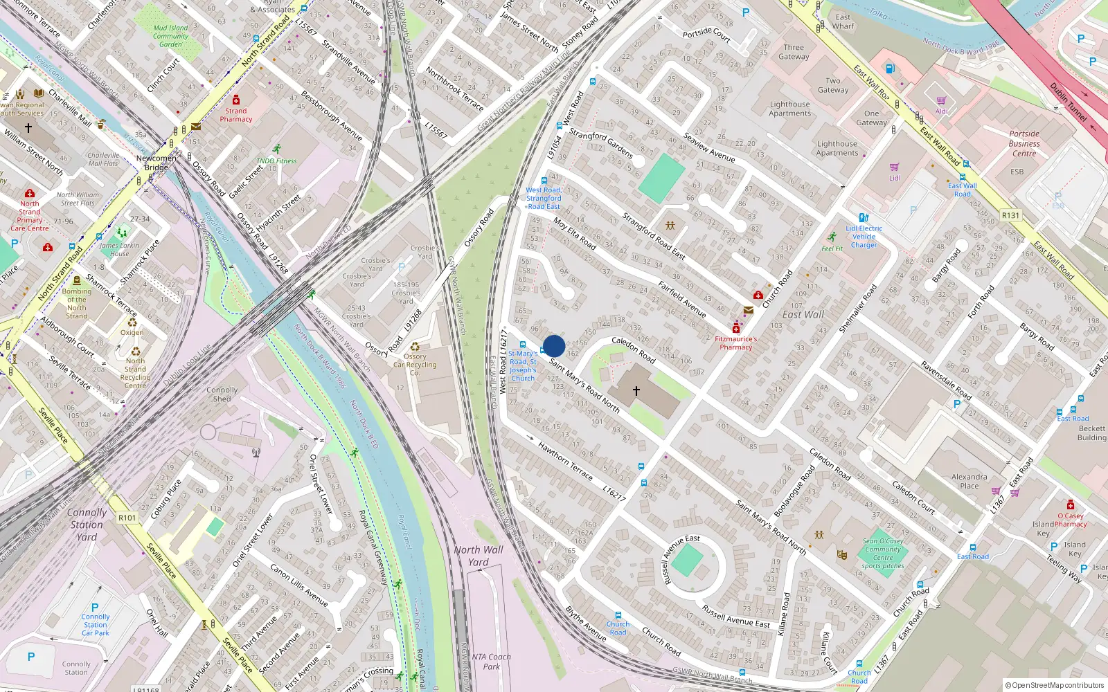 Overhead map showing the location of 84 St Marys Road, Eastwall, Dublin 3