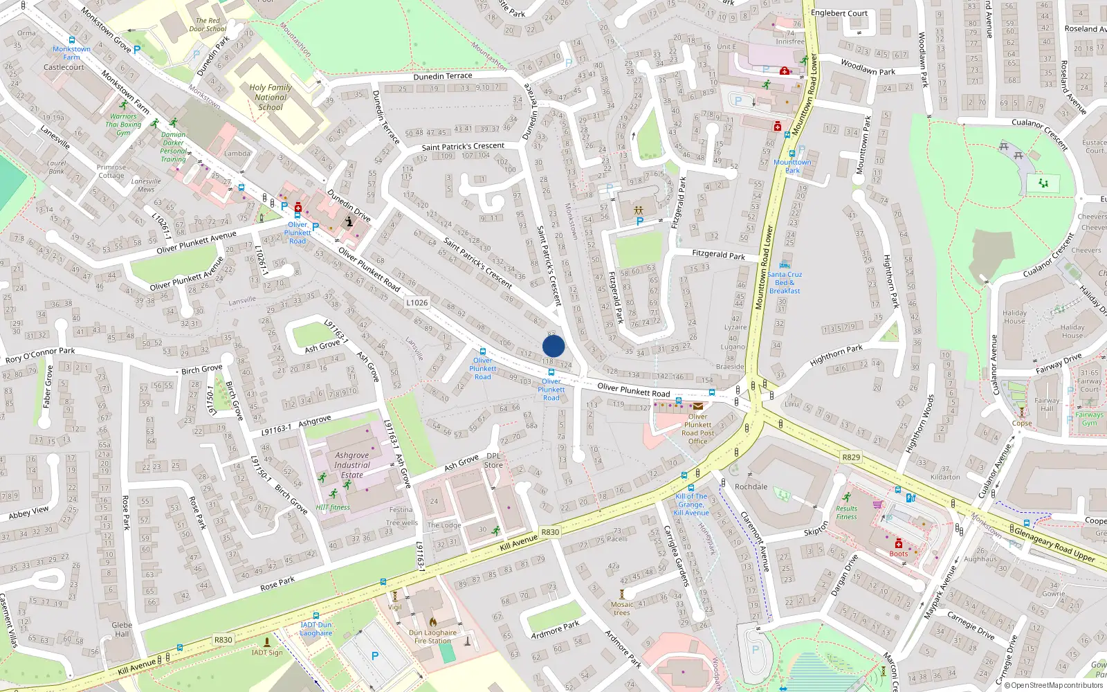 Overhead map showing the location of 84 St Patricks Crescent, Dun Laoghaire, Dublin